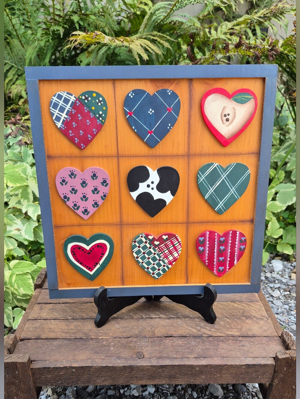 Vintage 90s Country Farmhouse Folk Art Heart Wooden Plaque 11x11 Like New